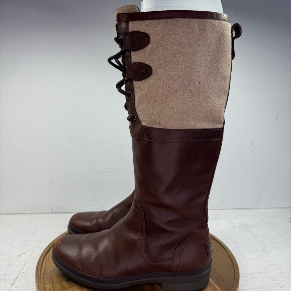 Ugg Elsa Chestnut Brown Lace Up Wool Lined Tall Boot Women Size 7 1005578